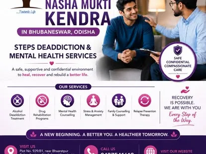 Bhubaneswar deaddiction centre poster showing two men discussing mental health